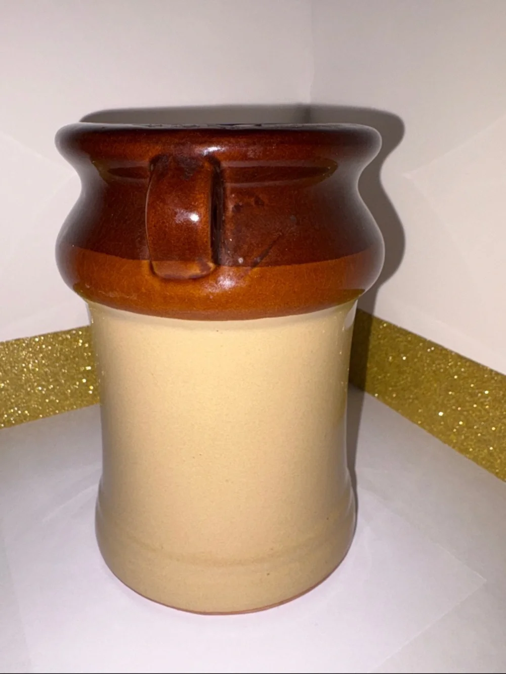 Vintage Interpur - Tone Brown and Cream Stoneware Utensil Crock